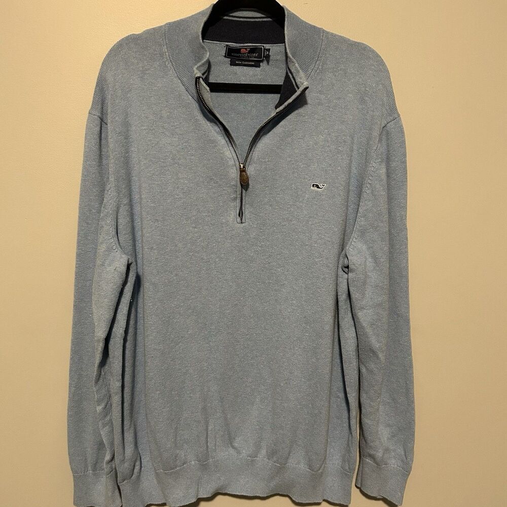 Vineyard Vines Mens Quarter Zip Pullover Sweater Size XXLarge Light Blue